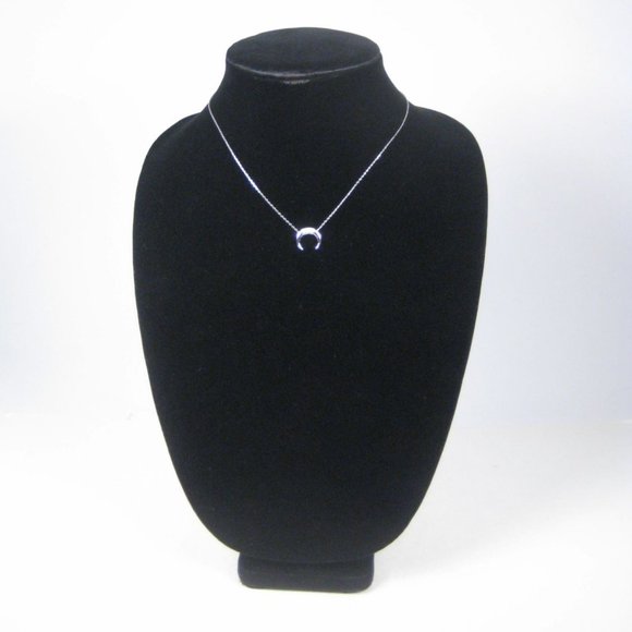SB Rhinestone Crescent Moon Pendant Silvertone Chain Necklace 17in Choker Wiccan - Picture 5 of 9